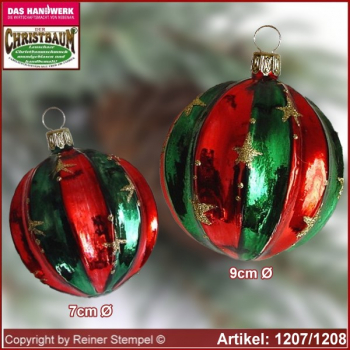 Christmas tree ornaments glass balls ribbed set 12-pc. Bergweihnacht