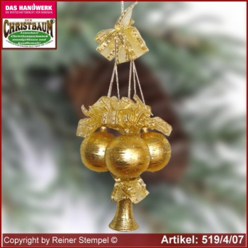 Christmas decoration glass balls bell 4-pc. Eleganz glass from Lauscha Thüringen.