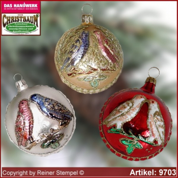 Christmas tree ornaments ball with love birds glass figure glass shape Collectible glass from Lauscha Thüringen.