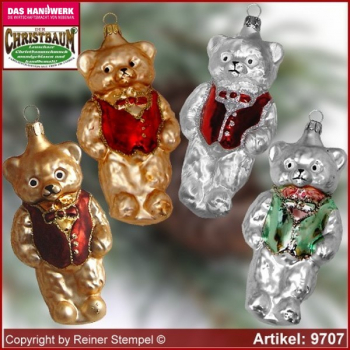 Christmas tree ornaments bear with vest glass figure glass shape Collectible