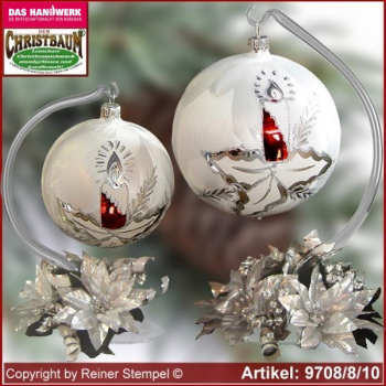 Adventsdekoration für Weihnachten Glaskugel mit Kerzenring und Glasständer Märchenzeit Glas aus Lauscha Thüringen.