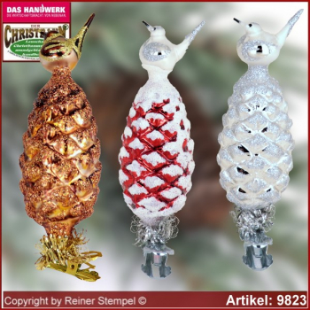 Christmas tree ornaments pine cone with bird glass figure glass shape Collectible