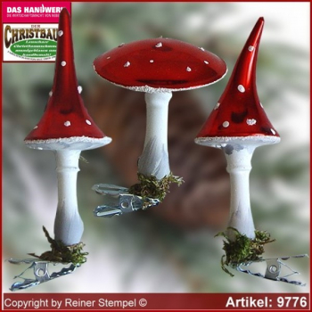 Christmas tree ornaments toadstool shine in 3 glass forms glass figure glass shape Collectible