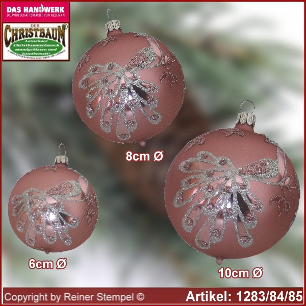 Christmas tree ornaments glass balls Christmas balls Set 12-pc. Charme with peacock and leaf decor glass from Lauscha Thüringen.