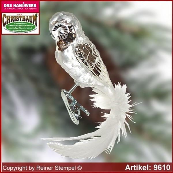 Christmas tree ornaments Snow owl glass figure glass shape Collectible glass from Lauscha Thüringen.