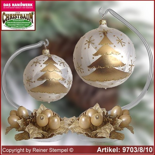 Adventsdekoration für Weihnachten Glaskugel mit Kerzenring und Glasständer Golden Tree