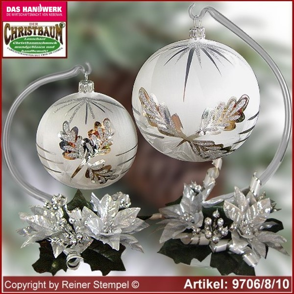 Christmas decoration glass ball with candles ring and glass stand Winterzeit glass from Lauscha Thüringen.