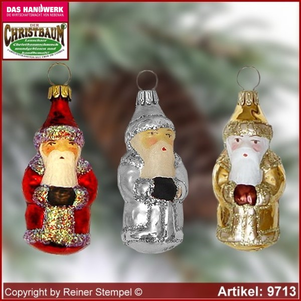 Christbaumschmuck Weihnachtsmann mini Baumschmuck aus Lauscha Glasfigur, Glasform Sammlerstücke Glas aus Lauscha Thüringen.