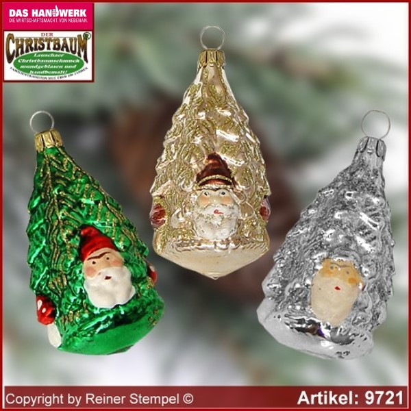 Christbaumschmuck, Weihnachtsmann im Baum, Baumschmuck aus Lauscha Glasfigur, Glasform Sammlerstücke Glas aus Lauscha Thüringen.